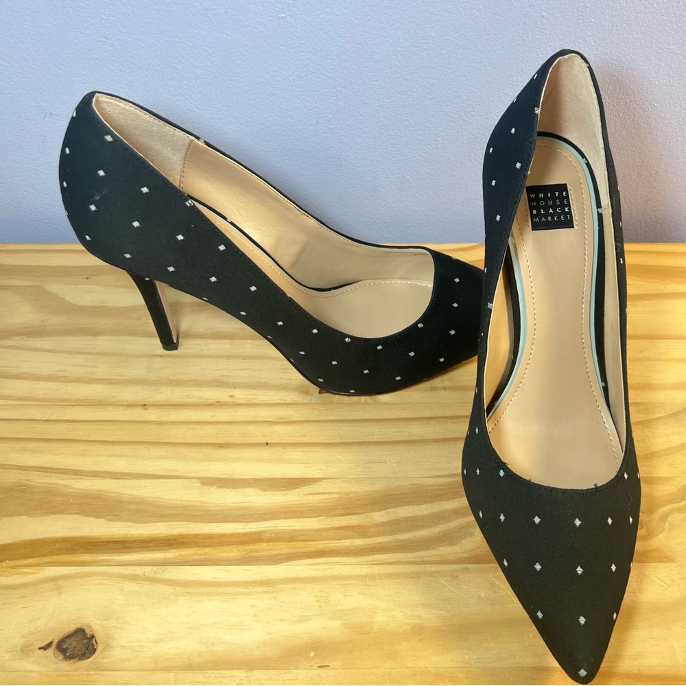 White House Black Market Black and White Polka Dot Heels - Size 8.5